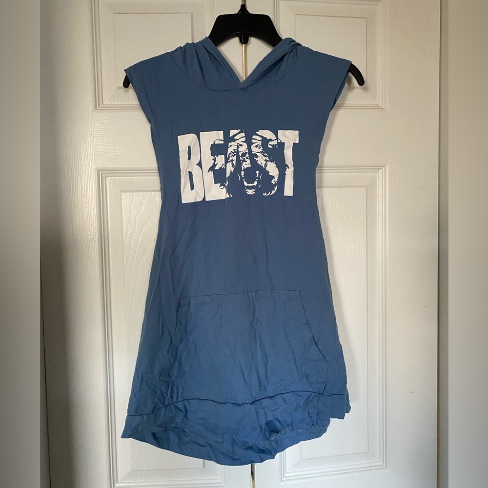 Men’s Beast XL Blue Hooded Muscle T Tank Top